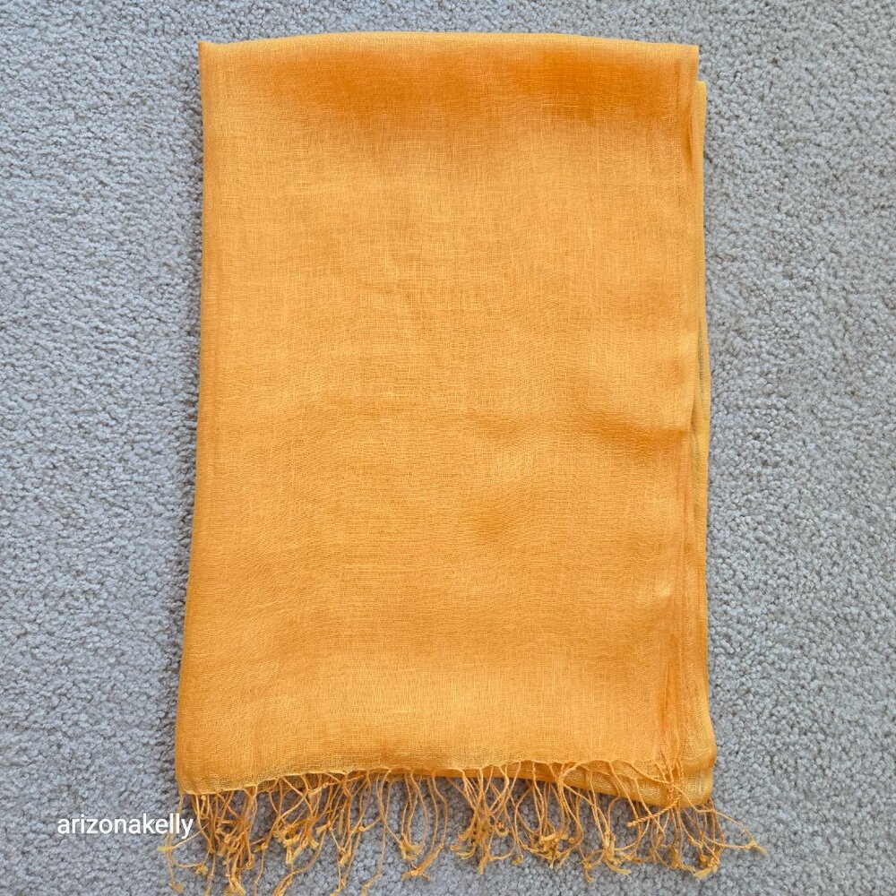 NWOT Linen Scarf Yellow Marigold Egg Yolk - Picture 7 of 9